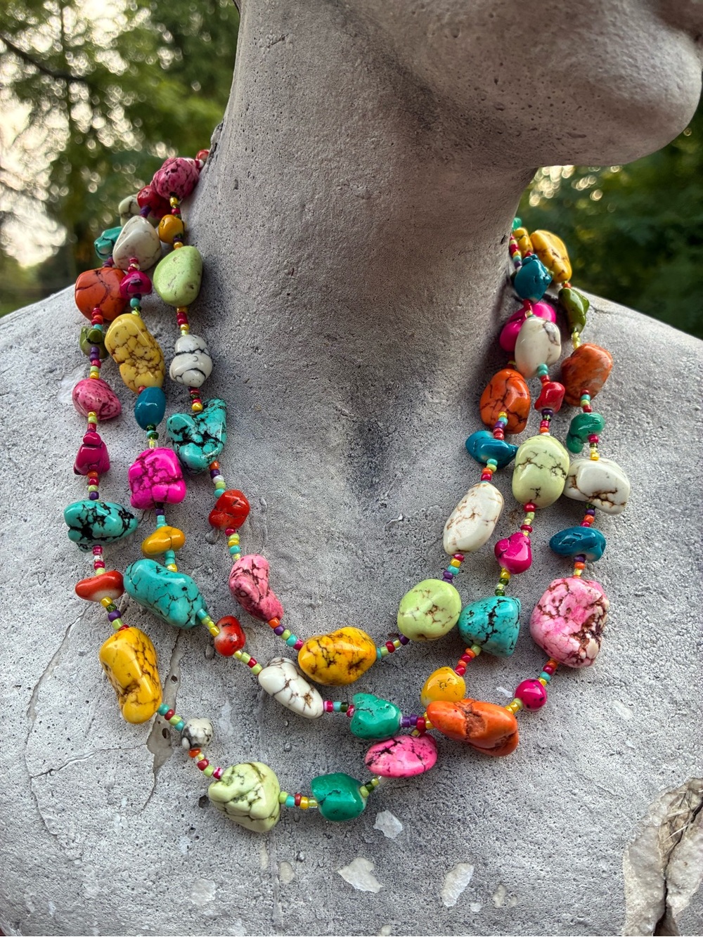 Colorful Multistrand Nugget Bead Necklace - Vibrant Multicolor